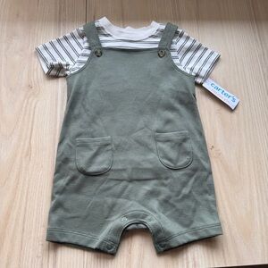 Carter's Olive Green Romper Set with Stripe Tee